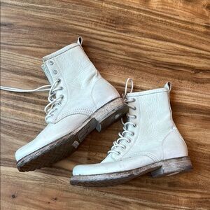 FRYE White Leather Lace-Up Combat Boots - Women